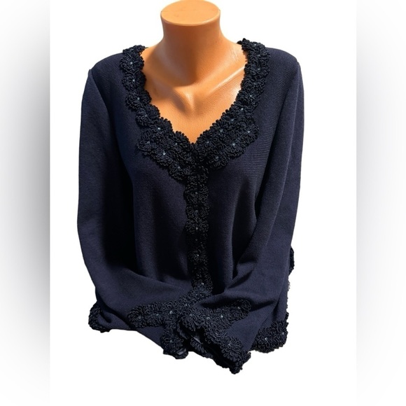 El Ana Vintage Women’s Navy Blue Plus Size 1X Beaded Blazer Snap Front Retro - Picture 1 of 12